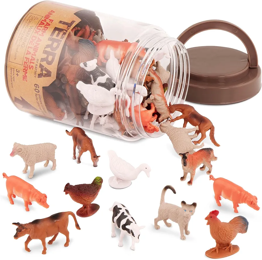 Terra by Battat – Toy Farm Animals Tube – 60 Mini Figures in 12 Realistic Designs – Barnyard Animals in Storage Tube – Cow, Pig, Goat, Sheep & More – Farm Animals – 3 Years +