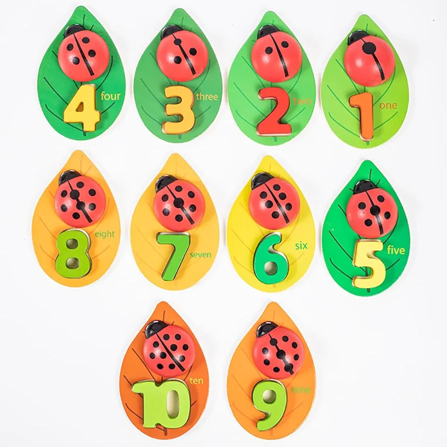 Montessori Counting Ladybugs, for Kids 2 3 4 5 Year Old, Wooden Counting 1-10 Puzzle Number Matching Toy, Ladybug Learning Education Toys, Preschool Kids Math Toys, Sorting & Fine Motor Skills Toys