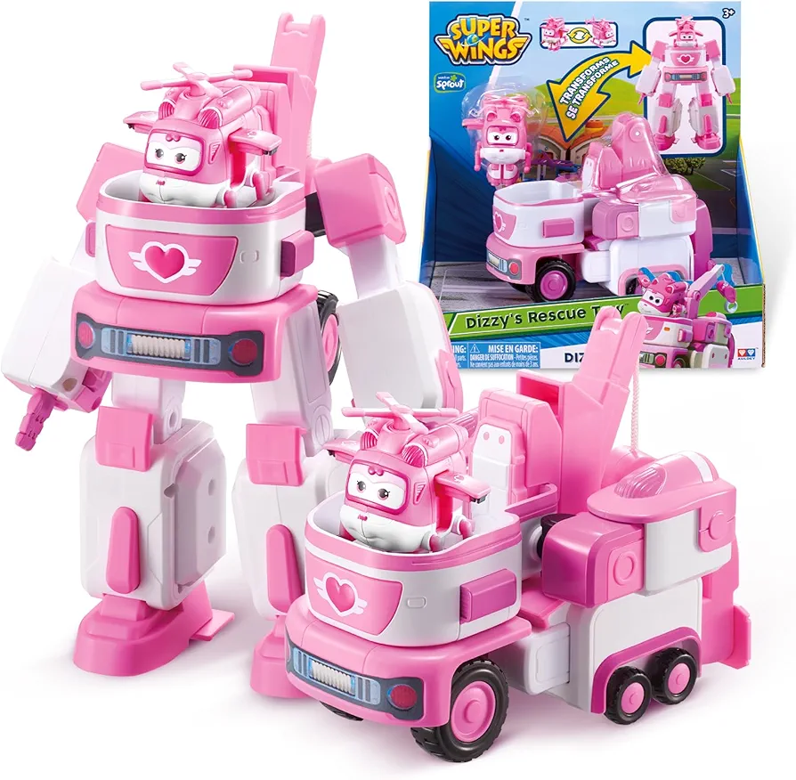 Super Wings Transformer Toys, 7" Dizzy Robot Suit and 2” Scale Transforming Dizzy Mini Action Figure,2-in-1 Mode Vehicle and Robot,Fire Truck Toy Vehicle Playset for Kids 3+,Gifts for Boys and Girls