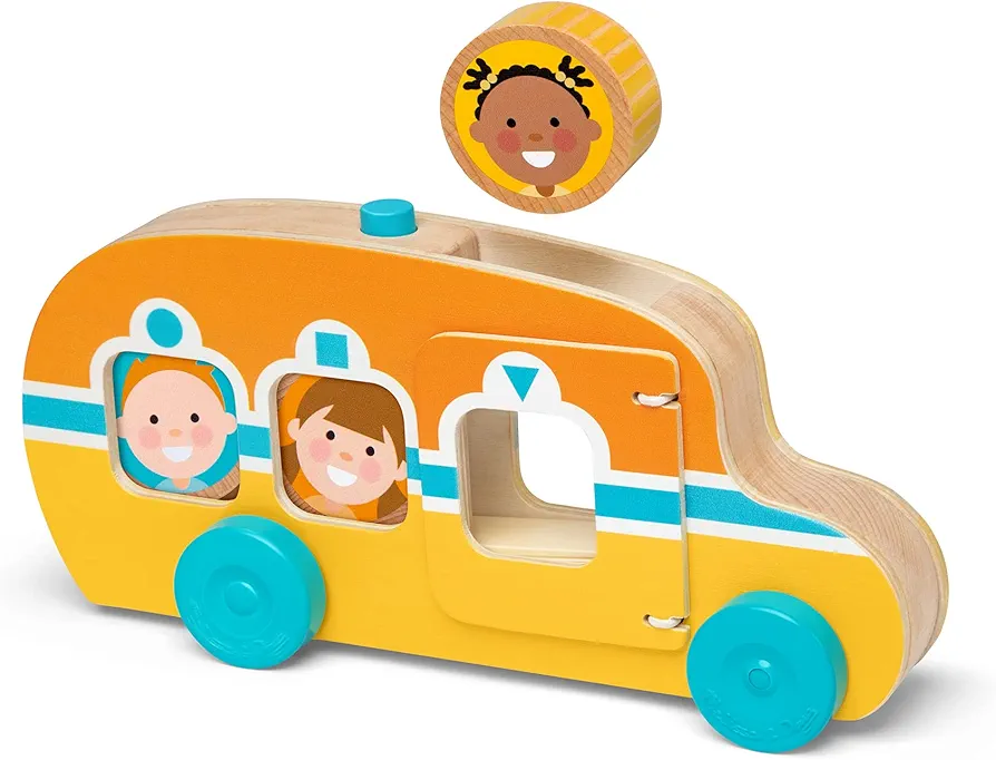 Melissa & Doug GO Tots Wooden Roll & Ride Bus with 3 Disks - FSC Certified