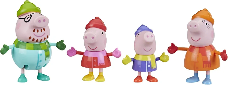 Peppa Pig Peppa's Club Family Wintertime Figure 4-Pack Toy in Cold-Weather Outfits, Ages 3 and Up