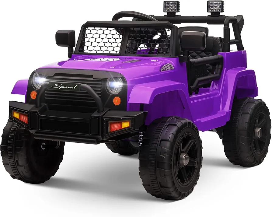 OTTARO 12V Kids Ride on Car Truck,Electric Cars for Kids w/Parent Remote Control, Spring Suspension, LED Lights, Safety Belt(Purple)