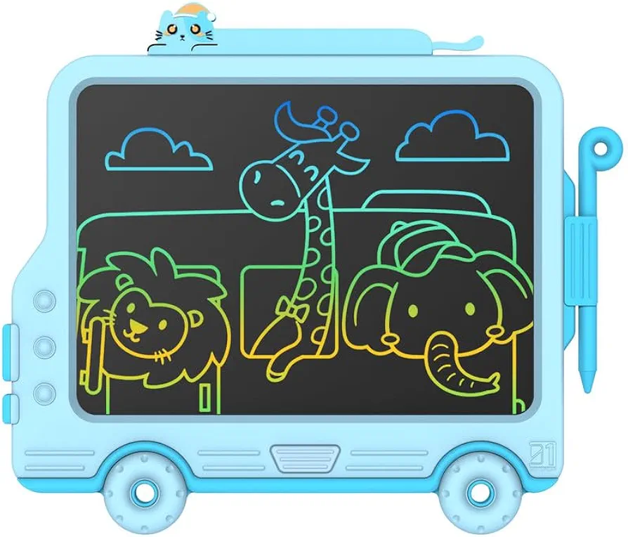 FLUESTON LCD Writing Tablet for Kids Car Shape, Kids Toys Gifts for 3 4 5 6 7 7+ Year Old Boys Girls Drawing Coloring LCD Doodle Board Pad Car Road Trip Travel Essentials with Attached Pen for Toddler