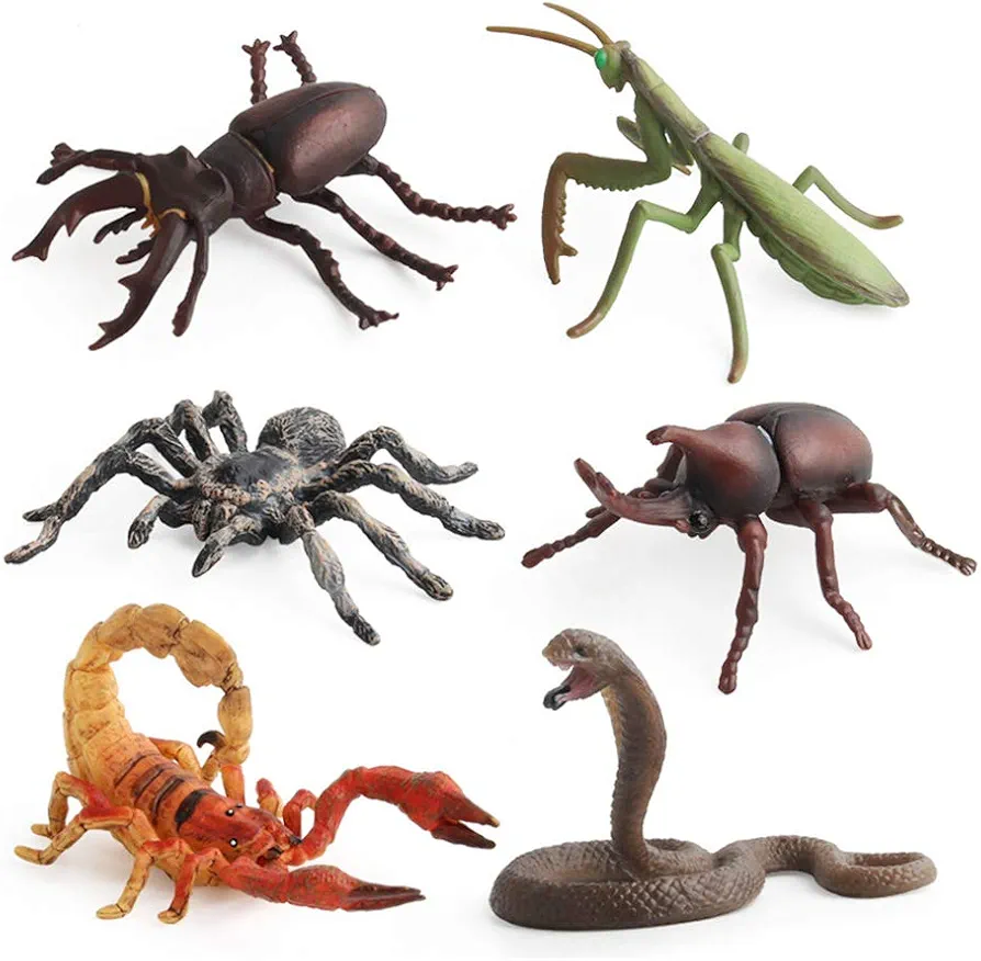 6pcs Lifelike Assorted Insects Model Bug Figures Plastic Insects for Children Education Insect Themed Party