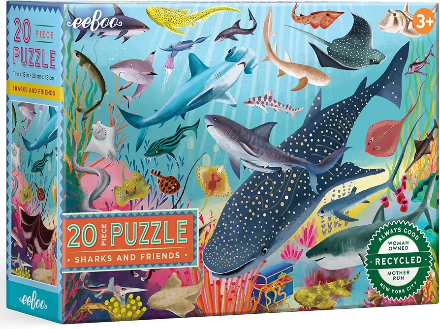 eeBoo: Sharks & Friends - 20 Piece Puzzle - 15 x 11 Kids Jigsaw, Glossy Pieces, Preschool Puzzle, Ages 3+