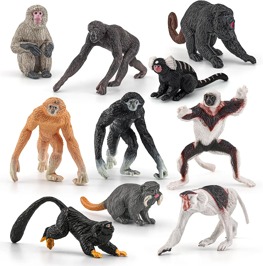 Fantarea Wild Life Jungle Animal Model Playsets 10 PCS Mini Monkey Figurines Proboscis monkeys Japanese Macaques Marmosets Gibbons Lemurs Action Figure Toy for Child Kids Decor Gift