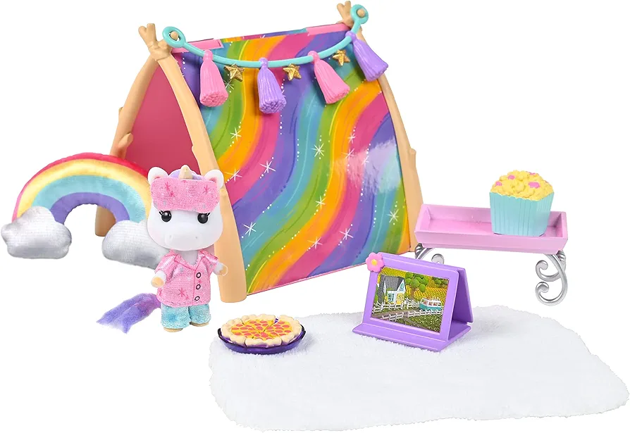 Sunny Days Entertainment Honey Bee Acres Rainbow Ridge Sweet Dreams Pajama Party – 15 Piece Dollhouse Playset with Exclusive Unicorn Figure | Pretend Play Toys for Kids