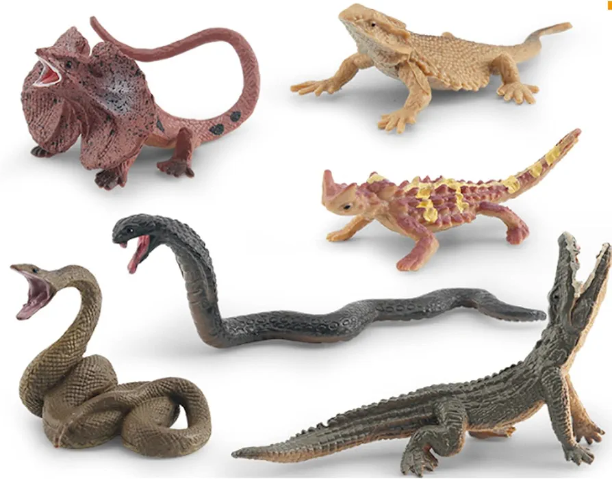 Mini Amphibians Set,6PCS Reptiles Animals Rainforest Wildlife Toy Set Lizard,Snake,Iguana,Crocodile,Party Favor for Kids Toddlers