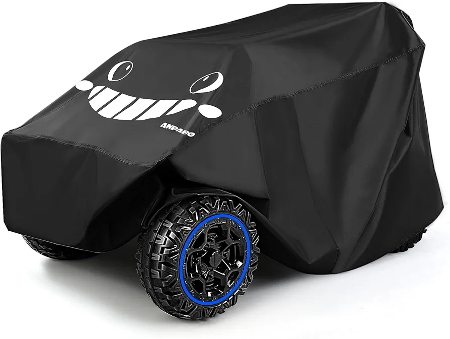 ANPABO Kids Ride On Toy Car Cover with Pattern, Universal Fit, All Weather Waterproof Snowproof Windproof UV Protection, 2X Heavier Oxford, Cover for Power Wheels Jeep Truck, Black