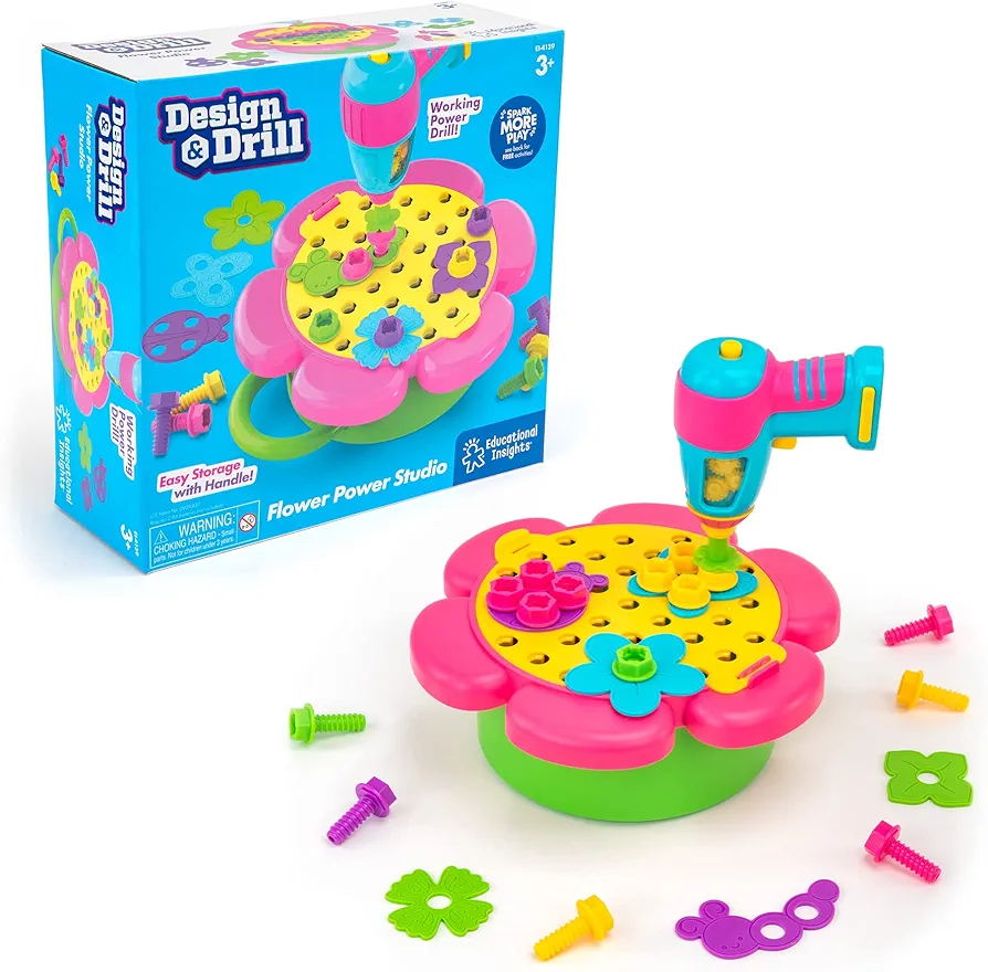 Educational Insights Design & Drill Flower Power Studio, Drill Toy, 50-Pieces, Gift for Kids Ages 3+