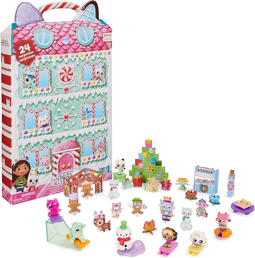 Gabby’s Dollhouse, Advent Calendar 2023, 24 Surprise Toys with Figures, Stickers & Dollhouse Accessories, Kids Toys for Girls & Boys Ages 3+