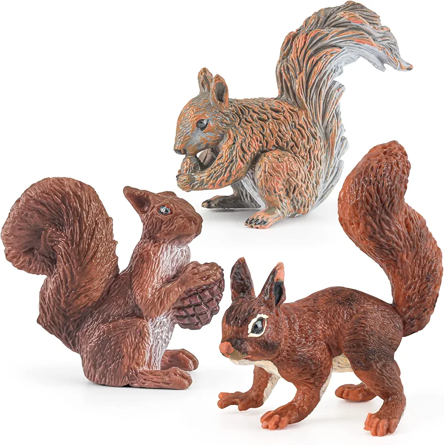 Wildlife Animal Model Toys Playsets 3 PCS Squirrel Figurines Party Favors Toys for Boys Girls Kids Toddlers