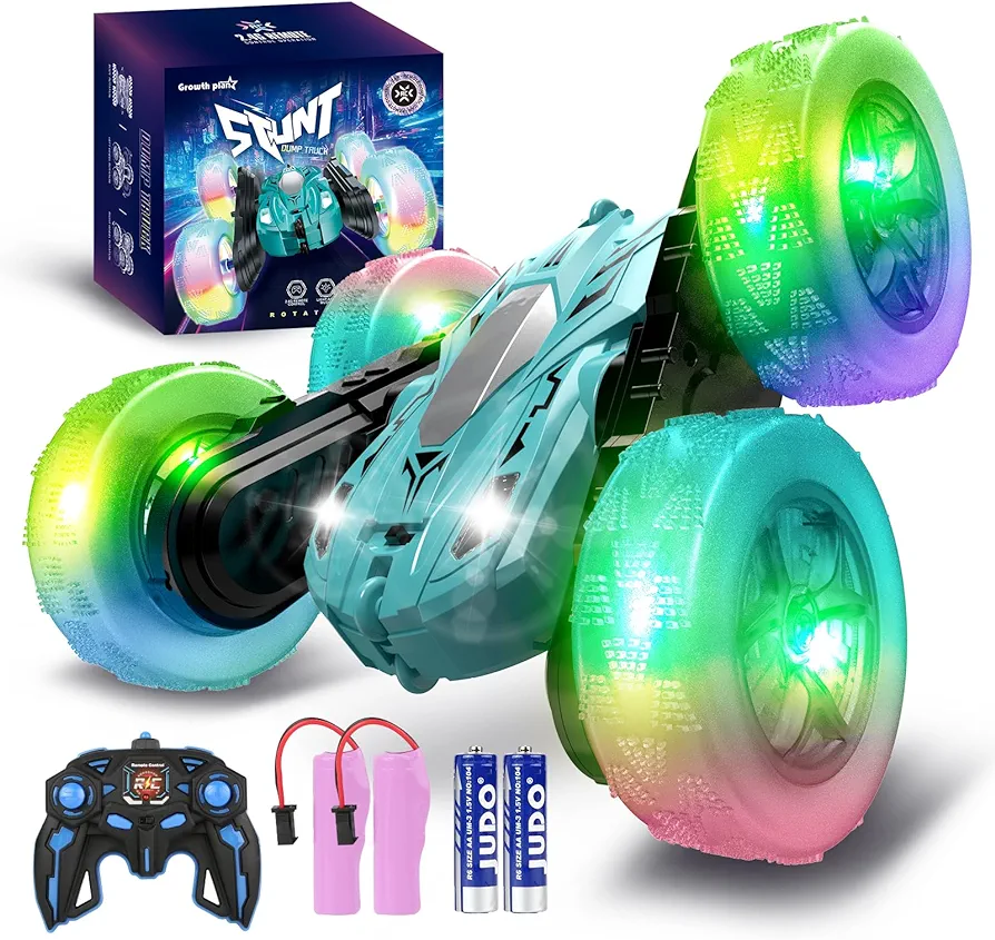 Remote Control Car 360° Rotating RC Cars, 2.4Ghz Double Side RC Stunt Car with Wheel Lights Headlights, RC Race Car Toys for Boys Girls Age 8-12 Christmas Birthday Gift(Cyan)