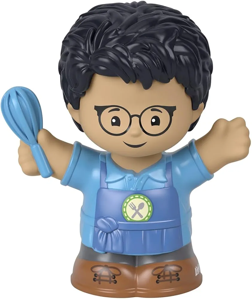 Mattel Replacement Part for Fisher-Price Little People Playset - HBW70 ~ Boy Baker Wearing Blue Apron, Glasses and Holding a Whisk Figure ~ Works Great with Any Little-People Playset