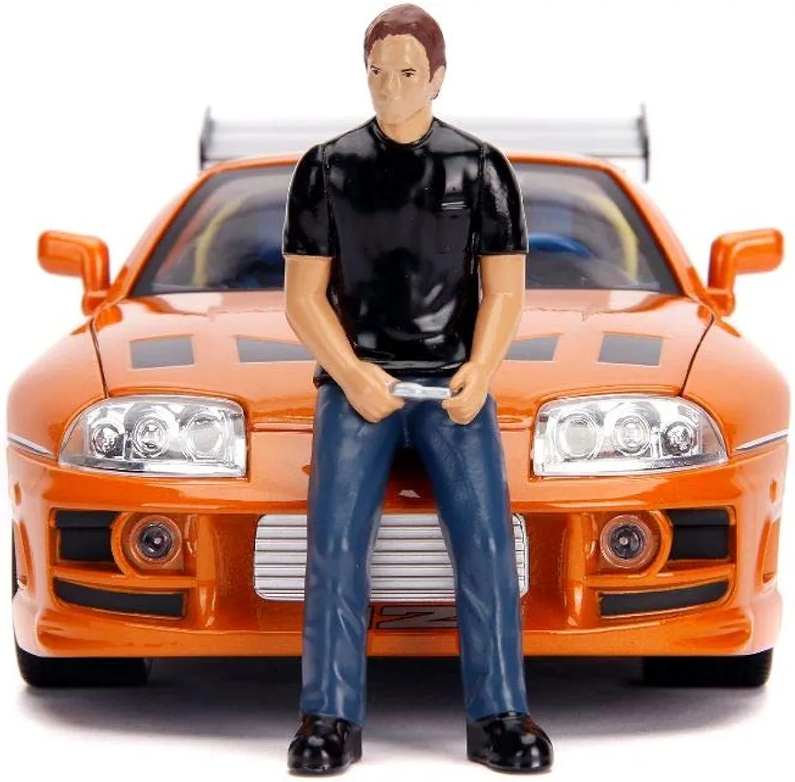 Fast & Furious 1:18 Toyota Supra Die-cast Car & 3" Brian Figure, Toys for Kids and Adults,Orange