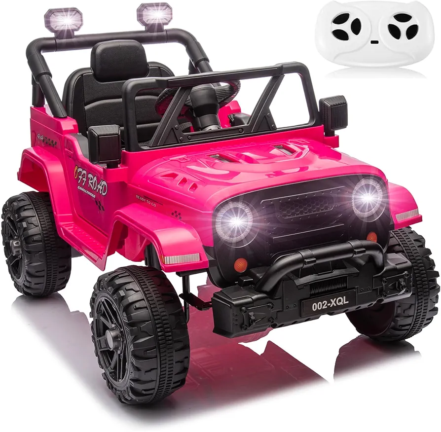 12V Kids Electric Car with Parent Remote Control, Ride on Truck for Kids Ride on Toys, Single Seat, 2x35W Motors, Up to 3.5MPH, Bluetooth, Music Player, LED Lights, Gift for Boys Girls, Rose Pink