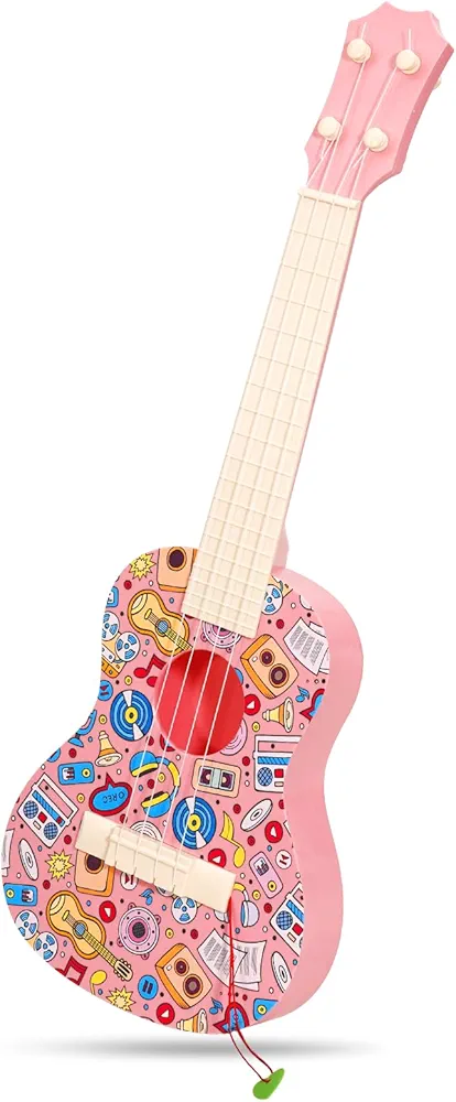 21in Colorful Graffiti Ukulele Guitar for Kids, 4 Strings Kids Guitar Ukulele Musical Instruments Learning Educational Toys with Picks for 3 4 5 6 7 8 9 10 11 12 Kids Toddler Boys Girls (Pink)