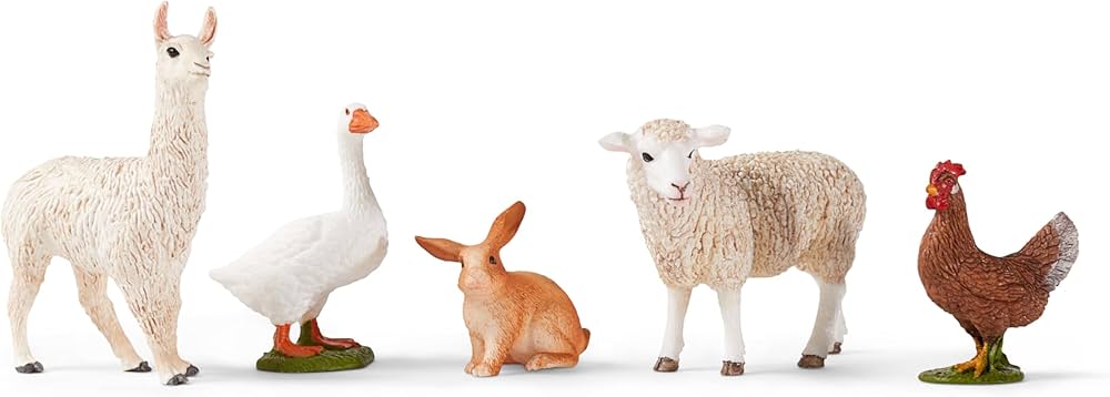 Schleich Farm World 5-Piece Farm Animal Toy Set including Cute Llama, Rabbit, Sheep, Hen and Goose Animal Toys for Toddlers & Kids Ages 3+