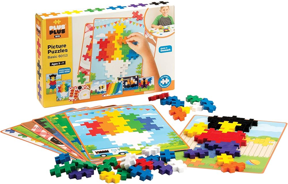 PLUS PLUS - BIG - BIG Picture Puzzles, Basic Color Mix - Construction Building Stem Toy, Interlocking Large Puzzle Blocks for Toddlers and Preschool