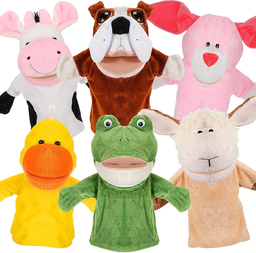 6 Pcs Hand Puppet Animal Hand Puppet Set with Working Mouth 9.8 Inch Animal Puppet Soft Plush Toy for Storytelling Teaching Preschool Show Theater Birthday Gifts(Farm Animals)