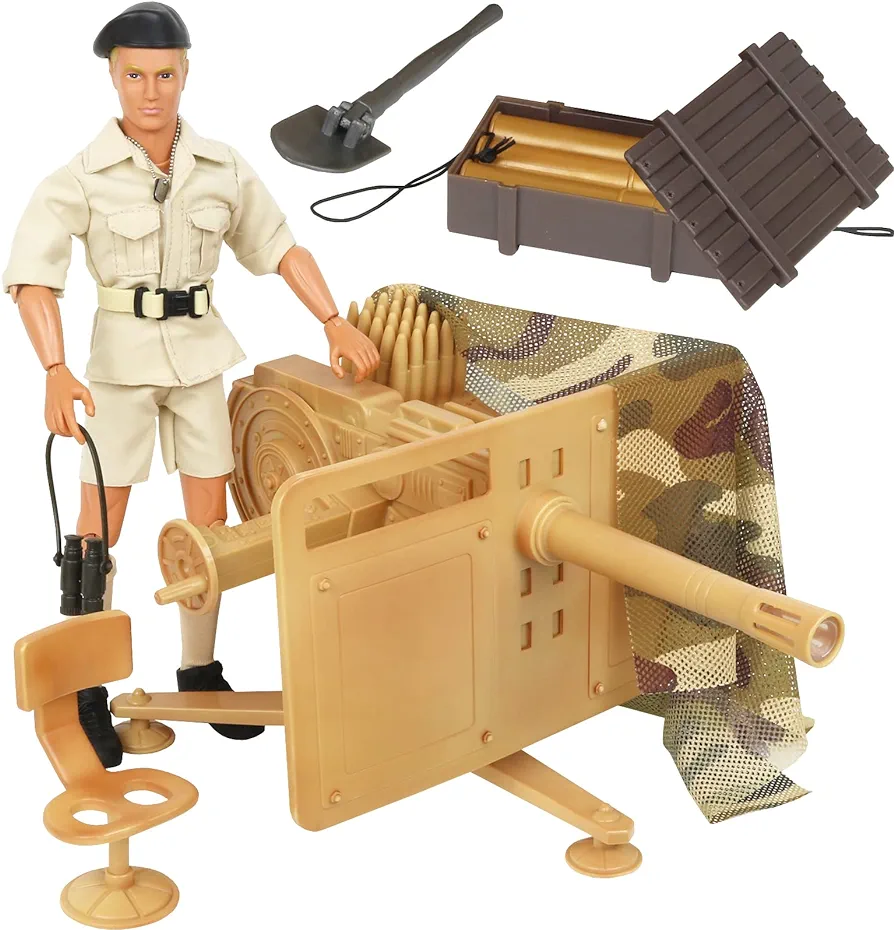 Click N' Play Action Figure WWII Field Gun 5 Piece Set, Military Action Figures and Army Toys for Boys 8-12