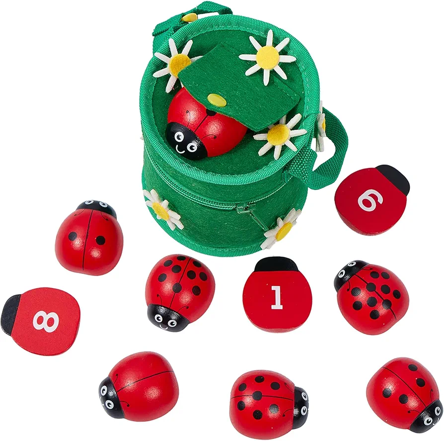 Counting Ladybugs Montessori Wooden Math and Numbers for Kids 3 4 5 Year Old ， ，Math Manipulatives Game，Preschool Kids Toys for Number Matching