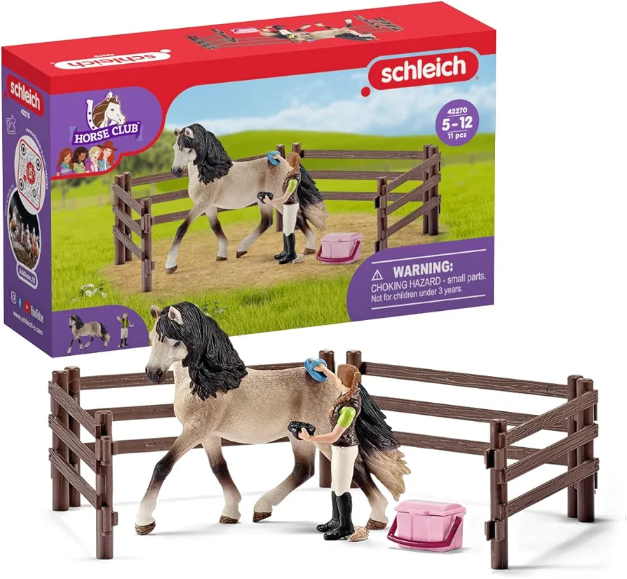 Schleich Horse Club 9-Piece Horse Toy for Girls and Boys Ages 5+, Horse Care Set with Andalusian Horse