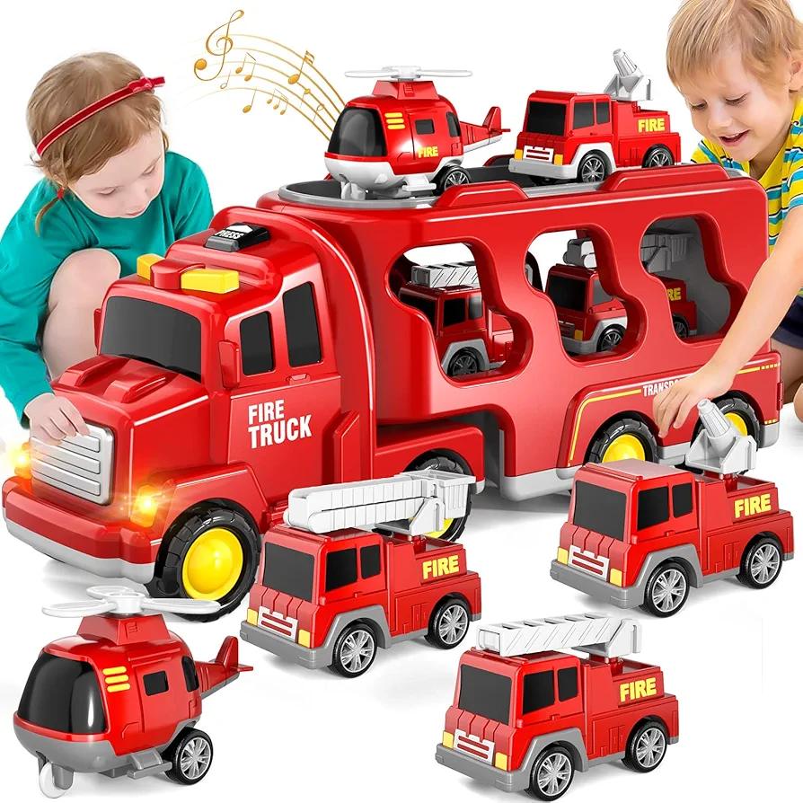 Bennol Toddler Trucks Toys for Boys Age 1-3 3-5, 5 in 1 Fire Car Truck Bus for Toddlers Boys Girls 1 2 3 4 5 6 Years Old, Toddler Boy Toys Christmas Birthday Gift Car Sets with Light Sound