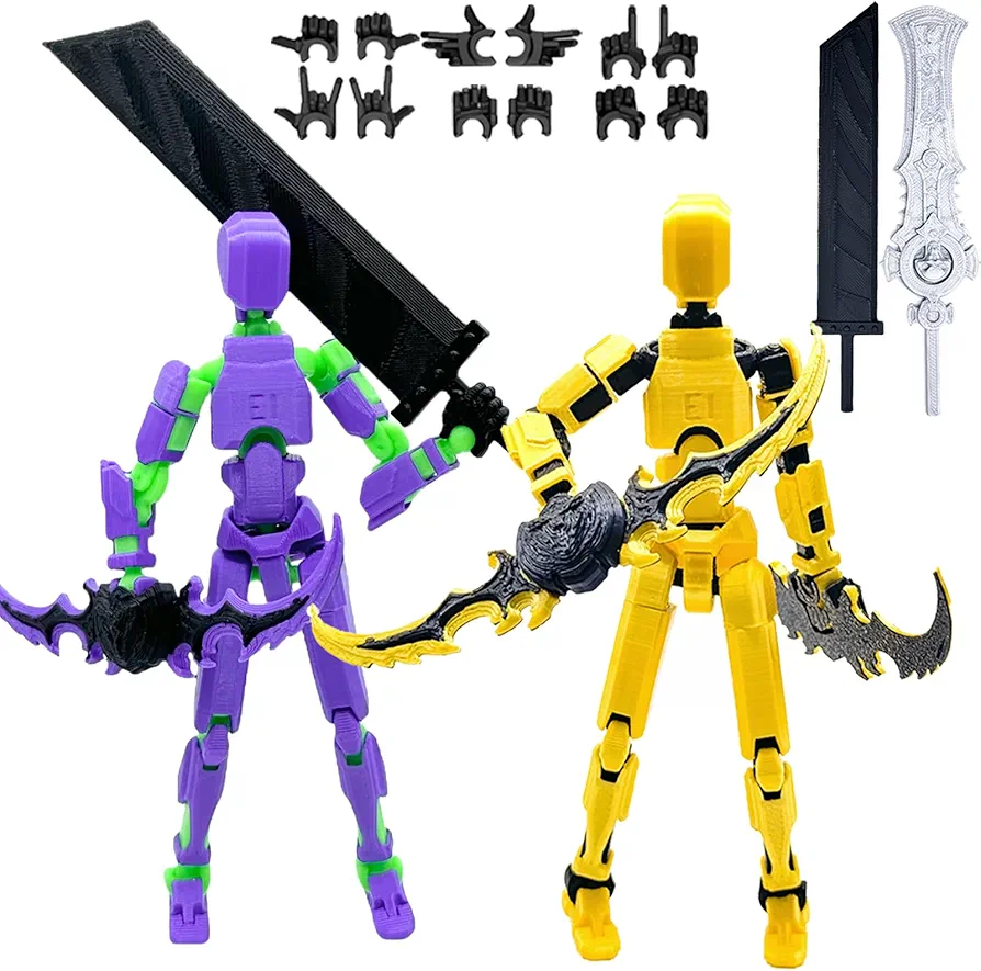 (Assembly Completed) 2 Packs T13 Action Figure Set, Titan 13 3D Printed Multi-Jointed Movable Action Figure Robot Toy, Full Body Mechanical Doll, Christmas Birthday Gift for Kids Adult (B)