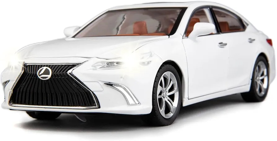 WAKAKAC Model Car 1/24 Lexus ES300 Alloy Diecast Collectible Toy Car with Light and Sound Toy Vehicle Door Can Be Opened for Boys Kids Toddler Gift White Car