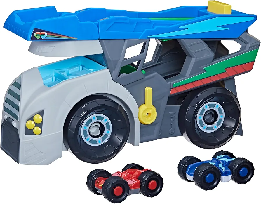 PJ Masks Power Heroes Hero Hauler Truck Playset with 2 Duo Racer Superhero Toy Cars, Preschool Toys for Kids 3 Years and Up