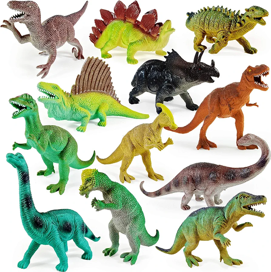 Boley 12 Pack 9-Inch Educational Dinosaur Toys - Kids Realistic Toy Dinosaur Figures for Cool Kids and Toddler Education! (T-Rex, Triceratops, Velociraptor, and More!)