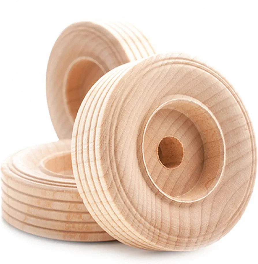 Pinehurst Crafts Treaded Wooden Toy Wheels, 2-1/4 Inch Diameter x 3/4-Inch Thick (3/8-Inch Hole), Pack of 4