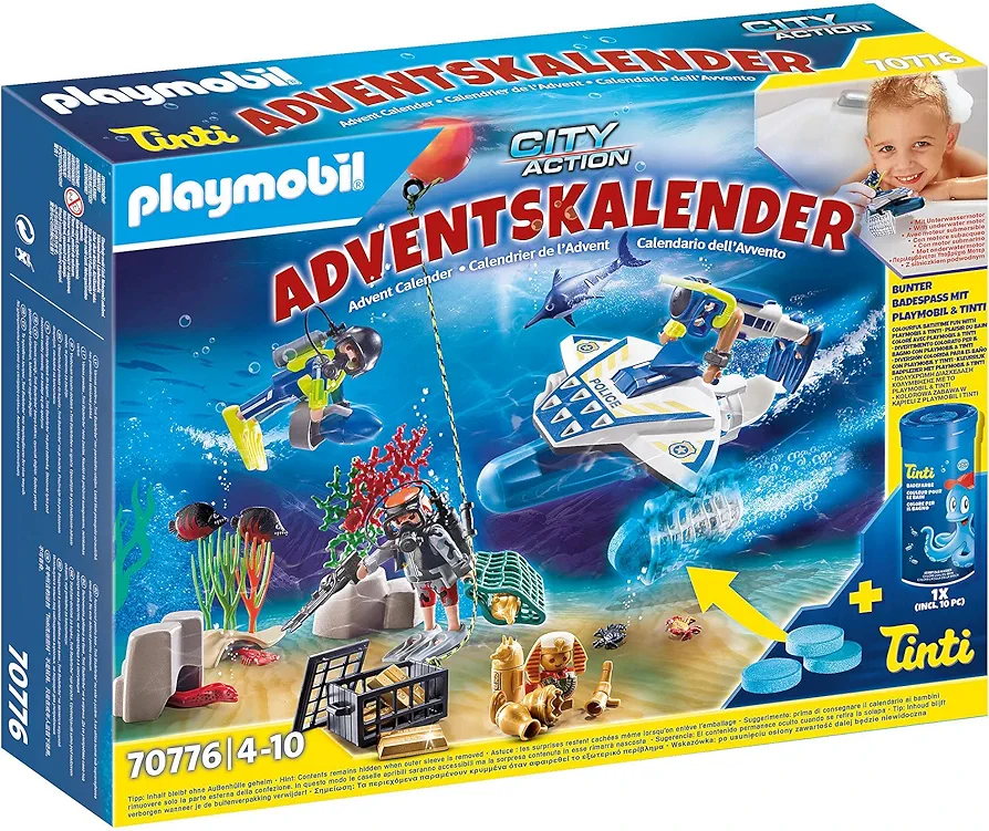 Playmobil 70776 Advent Calendar Bathtime Fun Police Diving Mission, Fun Imaginative Role-Play, PlaySets Suitable for Children Ages 4+