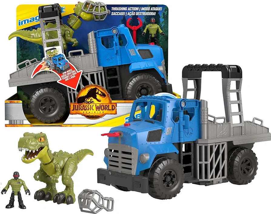 Fisher-Price Imaginext Jurassic World Dominion Toy, Break Out Dino Hauler Vehicle & T. rex Dinosaur for Preschool Kids Ages 3+ Years