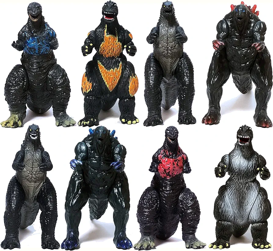 Set of 8 Godzilla Toys Movable Joint Birthday Kids 2019 Action Figures King of the Monsters Burning Heisei Mecha Ghidorah Pack Plastic Mini Dinosaur Playsets Cake Toppers Package