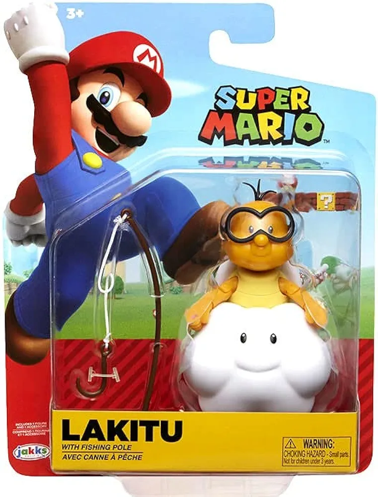 World of Nintendo Super Mario Lakitu 4” Articulated Figure with Fishing Pole