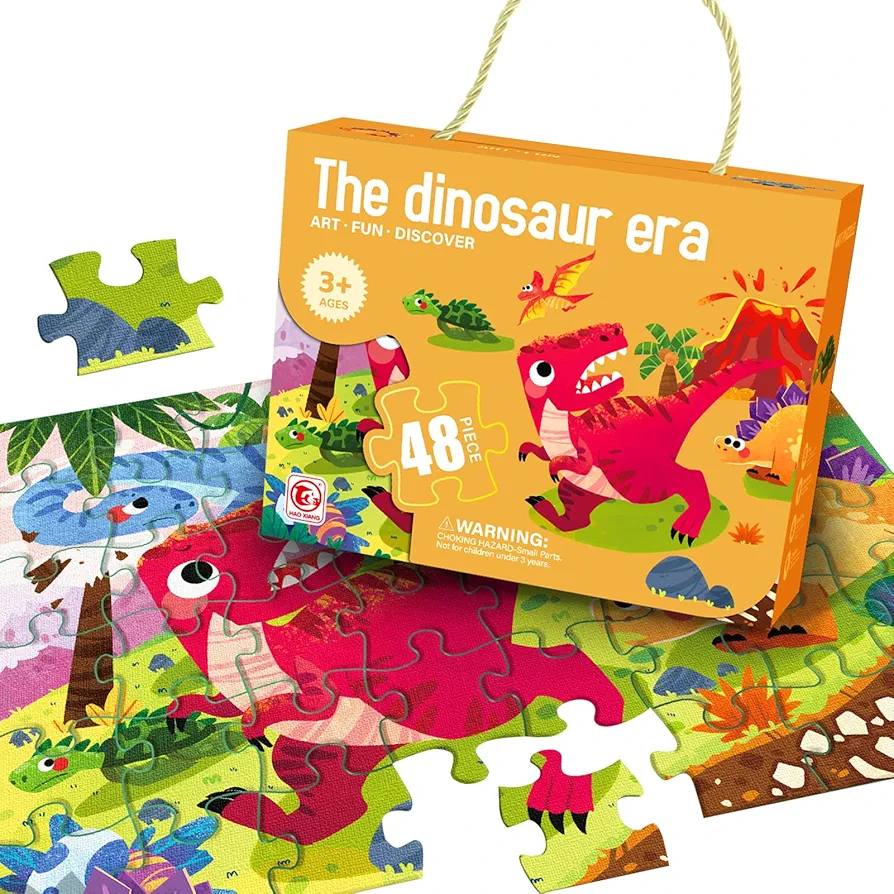 Dinosaur Jumbo Floor Puzzles for Kids Ages 3-5 Preschool Learning Toys 48-Piece Large Floor Puzzle for Toddlers&Kids Ages 4-8 Years Old，Best Gift for Boys and Girls (Dinosaur Era)