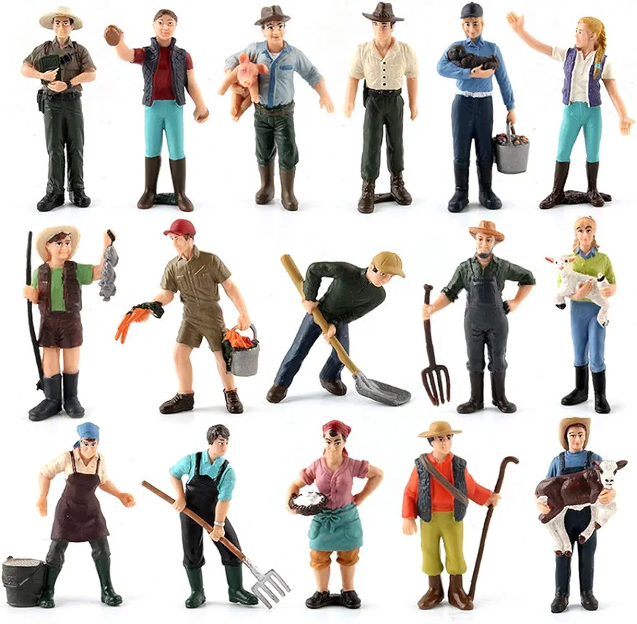 16Pcs Simulation Farmer People Figures Realistic Hand Painted Farmer People Figurines Plastic Farm Keeper Figurines Educational Learn Cognitive Toys for Kids