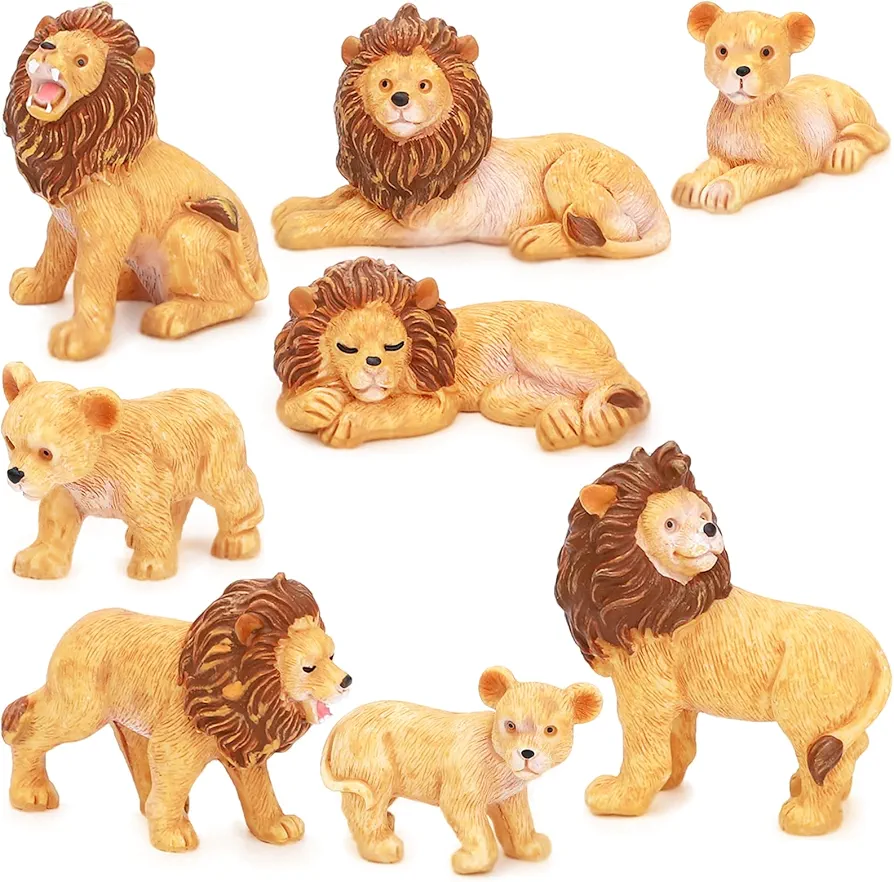 ONEST 8 Pieces Mini Lion Figurines Hand Painted Tiny Lions Plastic Lion Animal Toys Realistic Lion Figures Toys for Kids Adults Birthday Gift