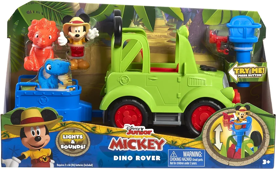 Disney Junior Mickey Mouse Funhouse Dino Rover 6-piece Play Figures and Vehicle Playset, Officially Licensed Kids Toys for Ages 3 Up by Just Play