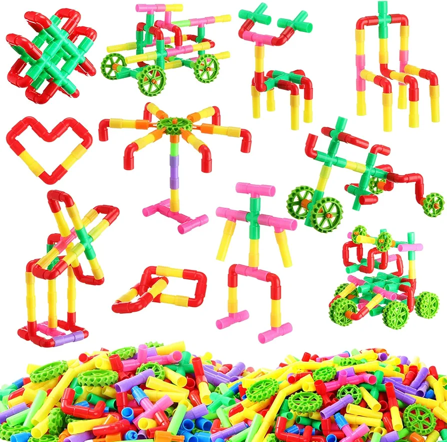 300 Pcs Tubular Pipes Building Blocks for Kids Over 6 Years Old Stem Building Toy Tube Pipe Toy Colorful Building Pipes for Kids Toddlers Construction Set Educational Preschool Learning Toys