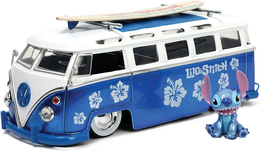 Jada Toys Disney Lilo & Stitch 1:24 Volkswagen T1 Bus Die-cast Car with Stitch Figure, Toys for Kids and Adults, Blue