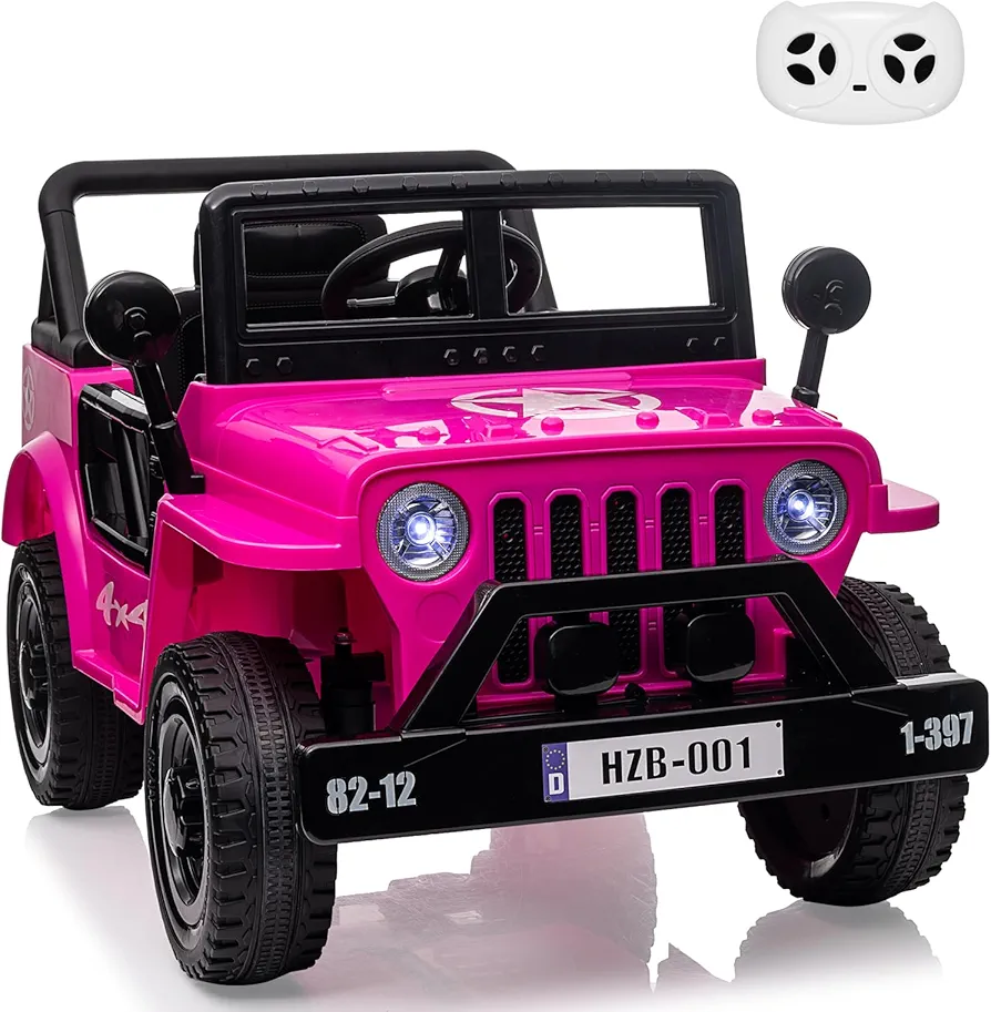 12V Kids Ride On Truck Car with Remote Control, Spring Suspension, Various Speeds, LED Lights, Music, and Safety Belt, Electric Ride On Car Toys for Kids 3+, Pink