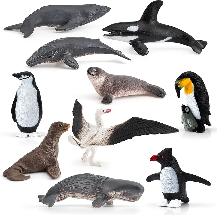 Antarctic Marine Animal Figure Toys Playsets 10 PCS Mini Penguin Blue Whale Seals Albatross Killer Whales Model Toy Desktop Decoration Collection Party Favors Toys for Boys Girls Kids