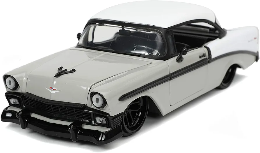 Jada Toys Bigtime Muscle 1:24 1956 Chevy Bel Air Die-cast Grey White, Toys for Kids and Adults