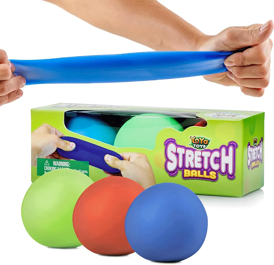 YoYa Toys Pull, Stretch and Squeeze Stress Balls - 3 Balls, Elastic Sensory Balls for Stress and Anxiety Relief, Autism and Special Needs Toys, Calming Fidgets for Kids and Adults, Ideal for Classroom