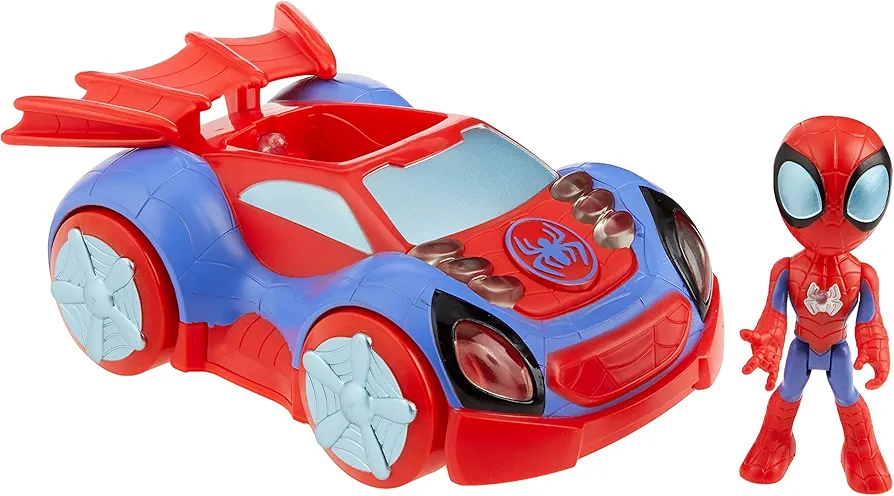 Spidey and His Amazing Friends Glow Tech Web-Crawler Toy Car with Spider-Man Action Figure, Marvel Super Hero Preschool Toys for 3 Year Old Boys and Girls and Up, Lights & Sounds