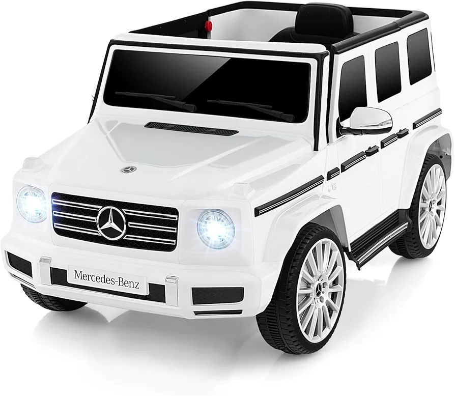 Costzon Ride on Car, Mercedes-Benz G500 Licensed Truck w/Rocking Mode, 3 Speeds, Remote, Horn, Music & LED Lights, Spring Suspension, 12V Battery Powered 4WD G Wagon Electric Vehicle for Kids (White)