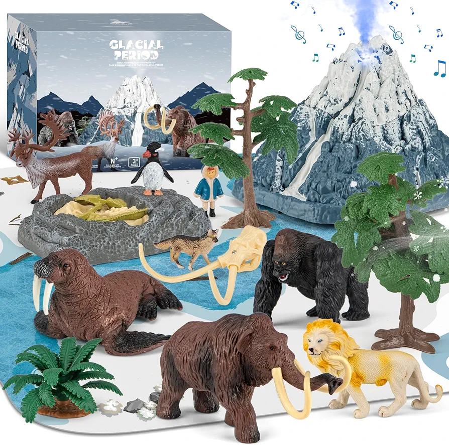 Toys for 3 4 5 Year Old Boys Gifts, Ice Age Snow Mountain Avalanche Scene, Mammoth, Gorilla, Lion, Sea Lion, Snow Wolf, Penguins, Elk, Antarctica Map, Ages Birthday Gifts for son Toddler Toys Age 2-4